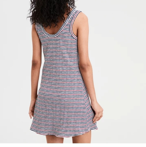 💚5/$25 AEO Ribbed Stripe SleevelessTank Dress Size XS Navy White Red Stretch - Picture 3 of 8